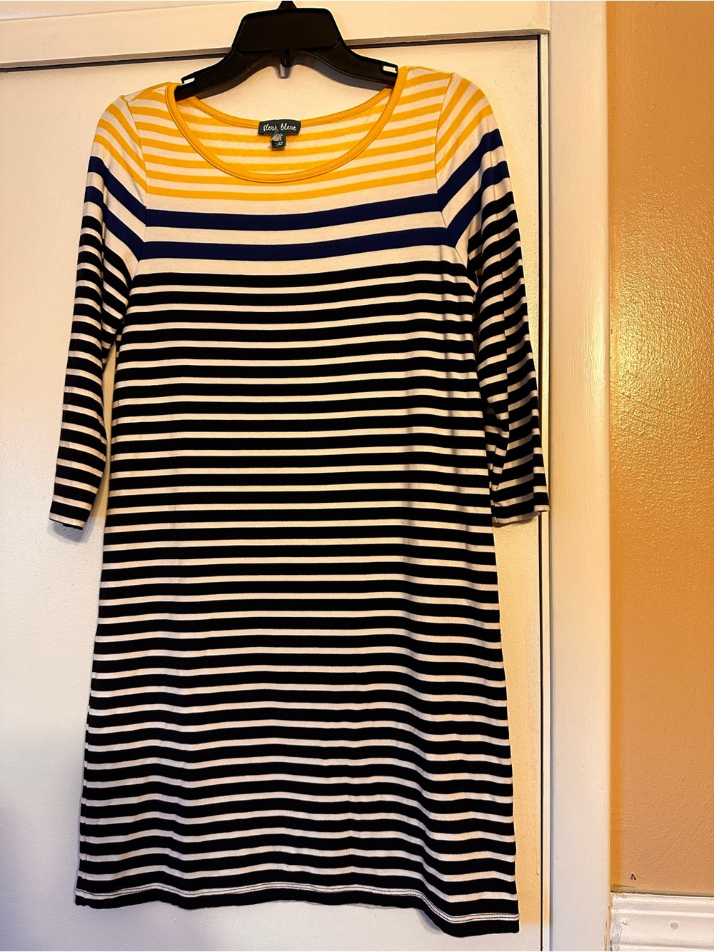 Fleur Bleue Blue Yellow, Navy & White Striped Midi Dress